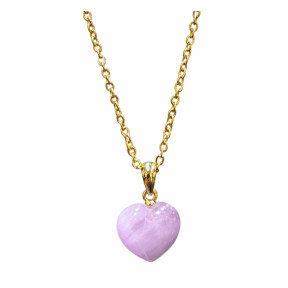 Pendentif Kunzite Cœur avec Chaîne Acier Plaquée Or 44 cm