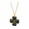 Pendentif Jade Trèfle avec Chaîne Acier Plaquée or 44 cm