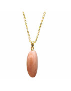 Pendentif Pierre de Soleil 3.5 cm avec Chaîne Acier Plaquée Or 44 cm