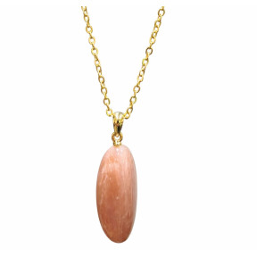 Pendentif Pierre de Soleil 3.5 cm avec Chaîne Acier Plaquée Or 44 cm