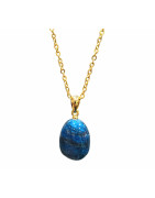 Pendentif Apatite Bleue avec Chaîne Acier Plaquée Or 44 cm