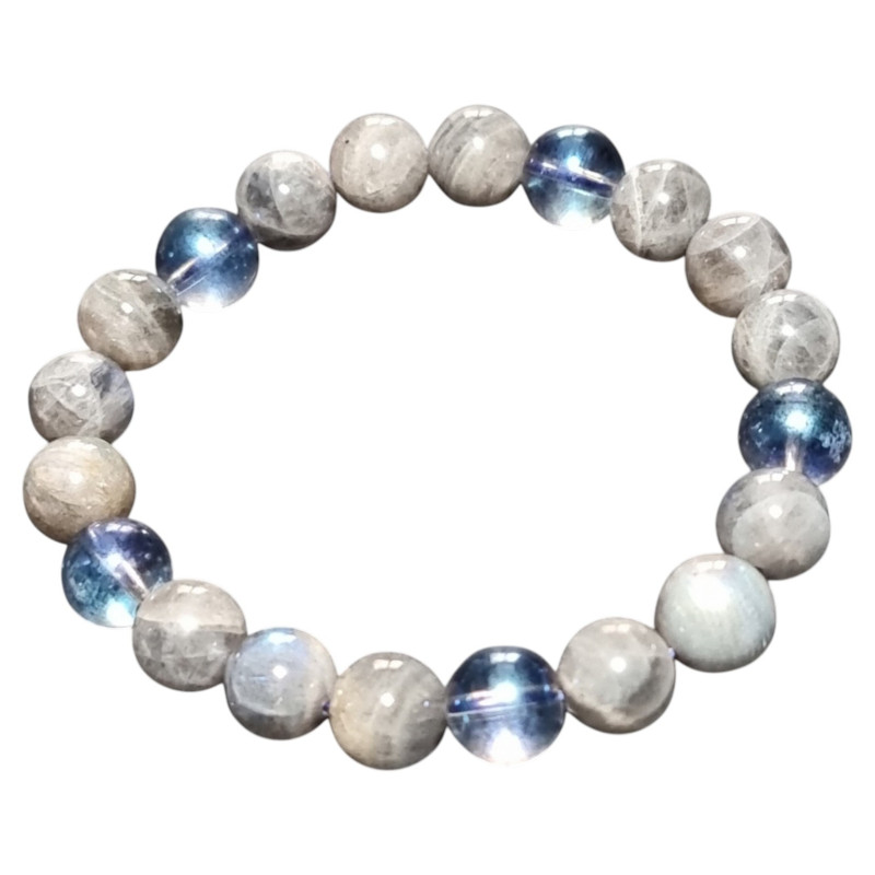 Bracelet Labradorite et Aqua aura Pierres rondes 10mm