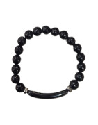 Bracelet Onyx Plaque et Pierres Rondes 8mm