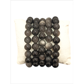 Bracelet Obsidienne Argentée Pierre rondes (s)