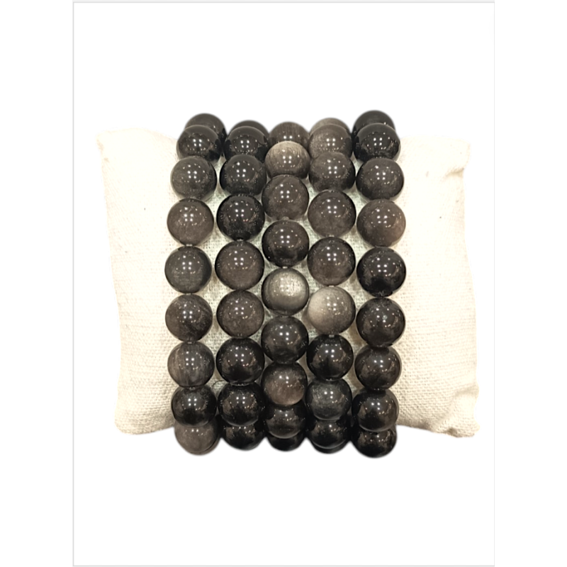 Bracelet Obsidienne Argentée Pierre rondes (s)