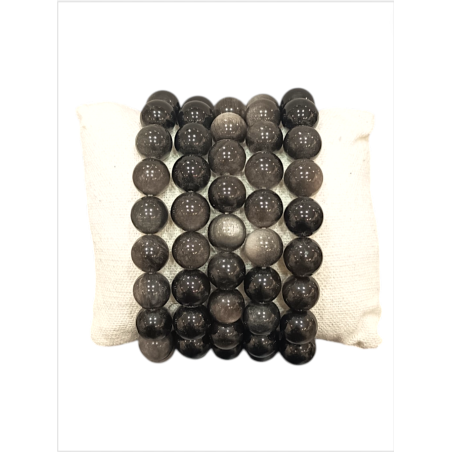Bracelet Obsidienne Argentée Pierre rondes (s)