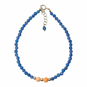 Bracelet Calcédoine Corail Peau d'Ange Pierres Rondes Facettées 3mm avec Fermoir 18 + 3 cm Argent 925