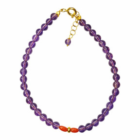 Bracelet Améthyste Corail Pierres Rondes 3.5mm avec Fermoir Doré 18 + 3 cm