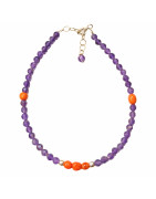 Bracelet Améthyste Corail Pierres Rondes Facettées 3mm avec Fermoir 18 + 3 cm Argent 925