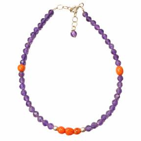 Bracelet Améthyste Corail Pierres Rondes Facettées 3mm avec Fermoir 18 + 3 cm Argent 925