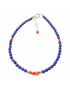 Bracelet Lapis-Lazuli Corail Pierres Rondes 3mm avec Fermoir 18 + 3 cm Argent 925