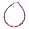 Bracelet Améthyste Corail Perles Pierres Rondes Facettées 3mm avec Fermoir 18 + 3 cm Argent 925