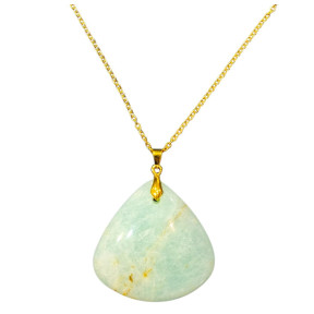 Pendentif Amazonite Triangle 4 cm avec Chaîne Acier Inox Plaqué Or 45 cm