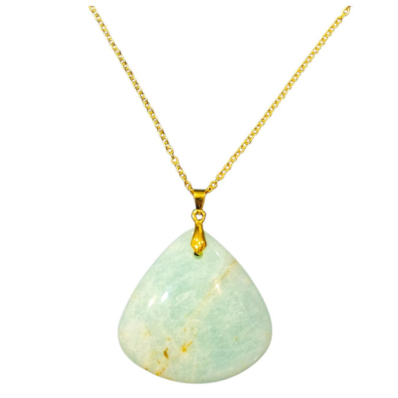 Pendentif Amazonite Triangle 4 cm avec Chaîne Acier Inox Plaqué Or 45 cm