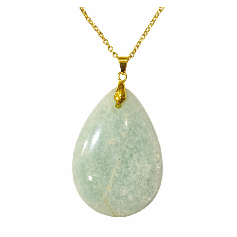 Pendentif Amazonite Goutte 5 cm avec Chaîne Plaquée or 45 cm