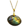 Pendentif Labradorite Pierre Roulée "Ballon de Rugby" avec Chaîne Plaquée or 45 cm