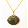 Pendentif Labradorite Pierre Roulée "Ballon de Rugby" avec Chaîne Plaquée or 45 cm