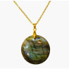 Pendentif Labradorite Rond Diamètre 3 cm avec Chaîne Plaquée Or 45 cm