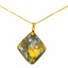 Pendentif Labradorite Losange 4 cm avec Chaîne Plaquée Or 45 cm