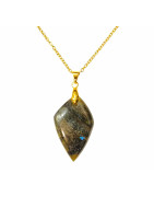 Pendentif Labradorite Pointe de Silex 4 cm avec Chaîne Plaquée Or 45 cm