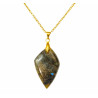 Pendentif Labradorite Pointe de Silex 4 cm avec Chaîne Plaquée Or 45 cm