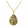 Pendentif Labradorite Grise Reflets Or Goutte 3 cm avec Chaîne Plaquée or 45 cm