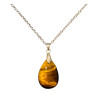 Pendentif Œil de Tigre Pierre Roulée Goutte 3cm avec Chaîne Acier Inox Plaqué or 45 + 6 cm