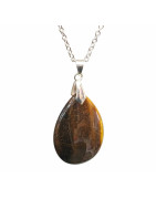Pendentif Œil de Tigre Goutte 4 cm sur Chaîne Acier Inox 40 + 5 cm (1)