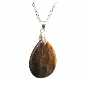 Pendentif Œil de Tigre Goutte 4 cm sur Chaîne Acier Inox 40 + 5 cm (1)