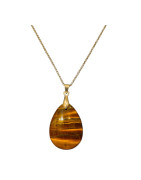 Pendentif Œil de Tigre Goutte 4 cm sur Chaîne Acier Inox 42 + 6 cm