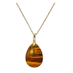 Pendentif Œil de Tigre Goutte 4 cm sur Chaîne Acier Inox 42 + 6 cm