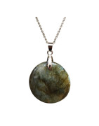 Pendentif Labradorite Pierre Roulée Ronde Diamètre 3 cm sur Chaîne Acier Inox 42 + 6 cm