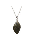Pendentif Labradorite Pierre Roulée 4 cm " Plume" sur Chaîne Acier Inox  40 + 6 cm