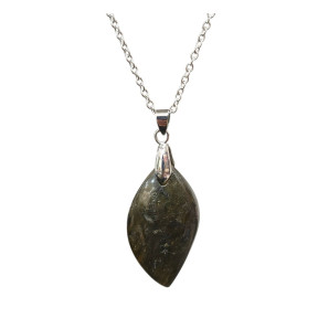 Pendentif Labradorite Pierre Roulée 4 cm " Plume" sur Chaîne Acier Inox  40 + 6 cm