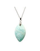 Pendentif Amazonite Navette 5 cm avec Chaîne Acier inox 40 + 4 cm
