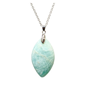 Pendentif Amazonite Navette 5 cm avec Chaîne Acier inox 40 + 4 cm