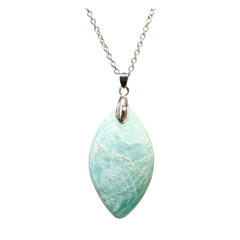 Pendentif Amazonite Navette 5 cm avec Chaîne Acier inox 40 + 4 cm