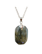 Pendentif Labradorite Rectangle 3 cm sur Chaîne Acier Inox 40 + 7 cm