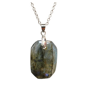Pendentif Labradorite Rectangle 3 cm sur Chaîne Acier Inox 40 + 7 cm