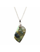 Pendentif Labradorite Rectangle 5 cm sur Chaîne Acier Inox 40 + 7 cm