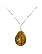 Pendentif Œil de Tigre Goutte 4 cm sur Chaîne Acier Inox 40 + 5 cm (3)