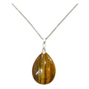 Pendentif Œil de Tigre Goutte 4 cm sur Chaîne Acier Inox 40 + 5 cm (3)