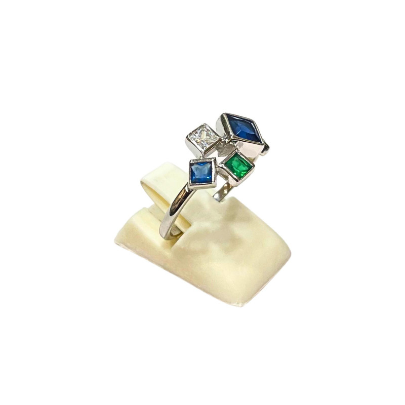 Bague Emeraude Saphir Zirconium Argent 925