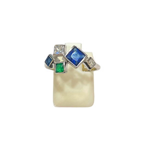 Bague Emeraude Saphir Zirconium Argent 925
