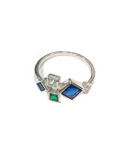 Bague Emeraude Saphir Zirconium Argent 925