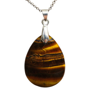 Pendentif Œil de Tigre Goutte 4 cm sur Chaîne Acier Inox 40 + 5 cm (2)