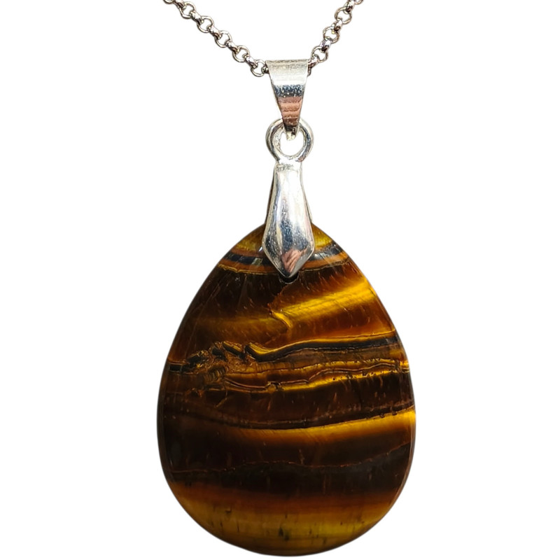 Pendentif Œil de Tigre Goutte 4 cm sur Chaîne Acier Inox 40 + 5 cm (2)