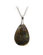 Pendentif Labradorite Goutte 5 cm avec Chaîne Acier Inox 44 + 7 cm