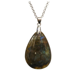 Pendentif Labradorite Goutte 5 cm avec Chaîne Acier Inox 44 + 7 cm