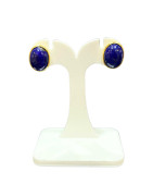 Boucles Lapis-Lazuli Cabochons Ovales 10mm Plaquées Or